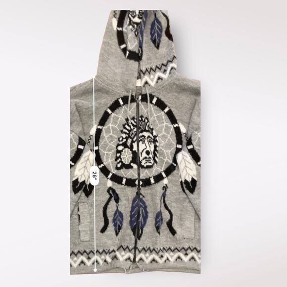 Yari Artesanias Hooded Cardigan Sweater Full Zip Large Gray Dream Catcher - Picture 5 of 7